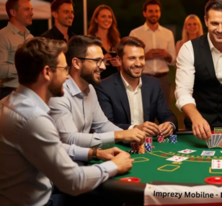 Goście bawiący się przy stole blackjack podczas wieczoru rozrywkowego