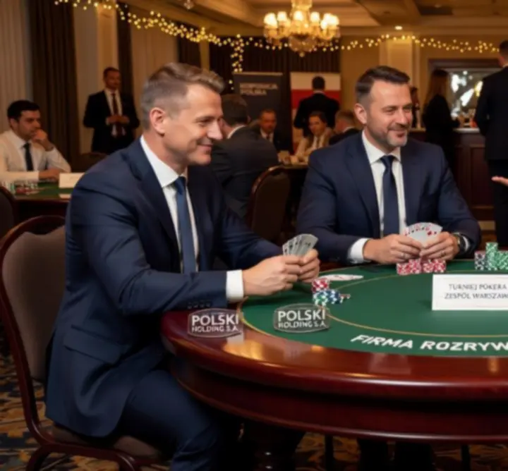 Zespół korporacyjny grający w pokera podczas eventu integracyjnego