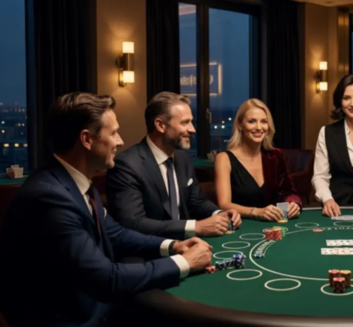 Profesjonalny stół pokerowy podczas eventu z udziałem gości